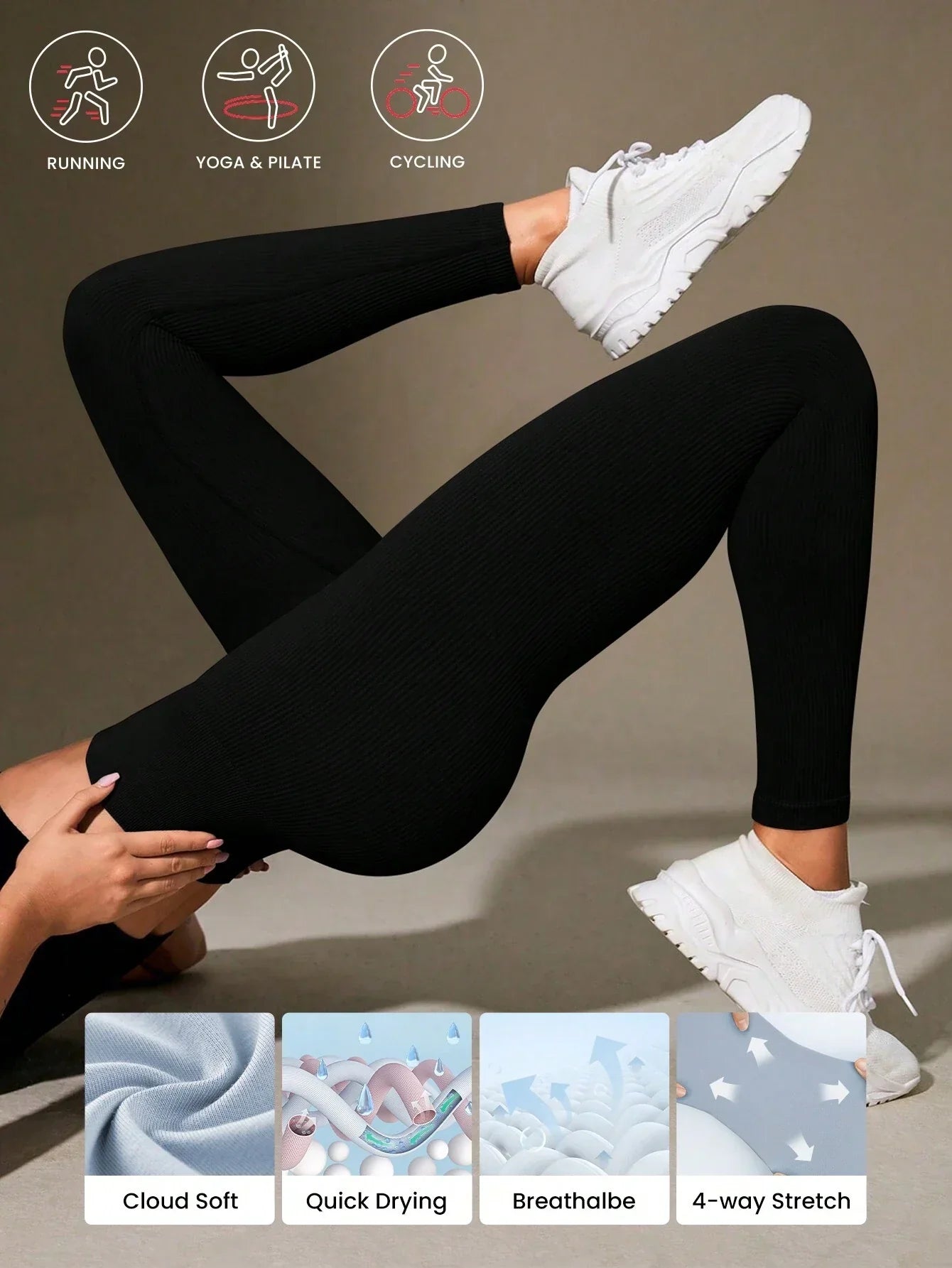 Buy SHEIN Sport Studio High Waisted Ribbed Seamless Slim Leggings For Women in Pakistan