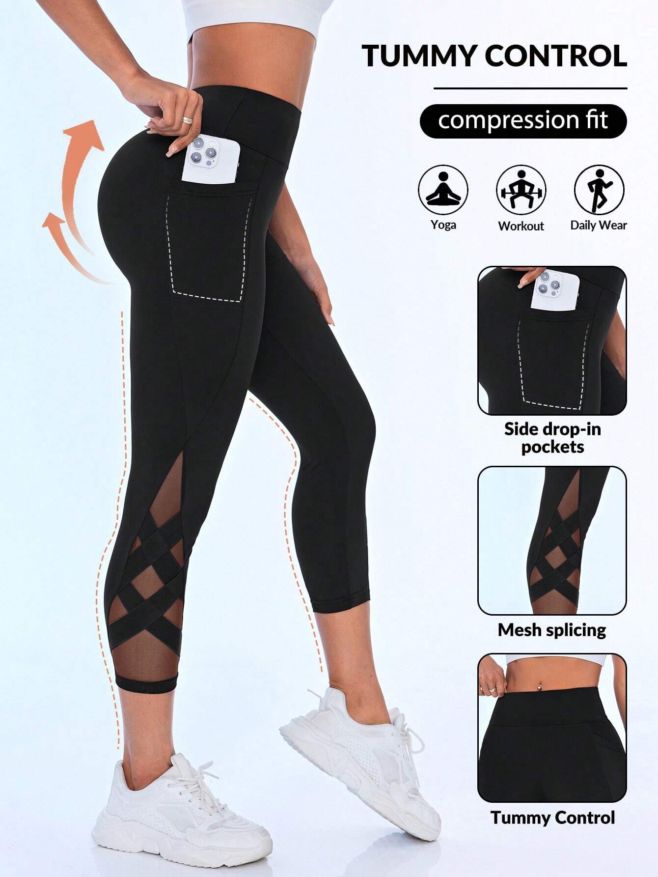 Buy SHEIN Sport Studio Solid Color Elastic Summer Sports Leggings in Pakistan