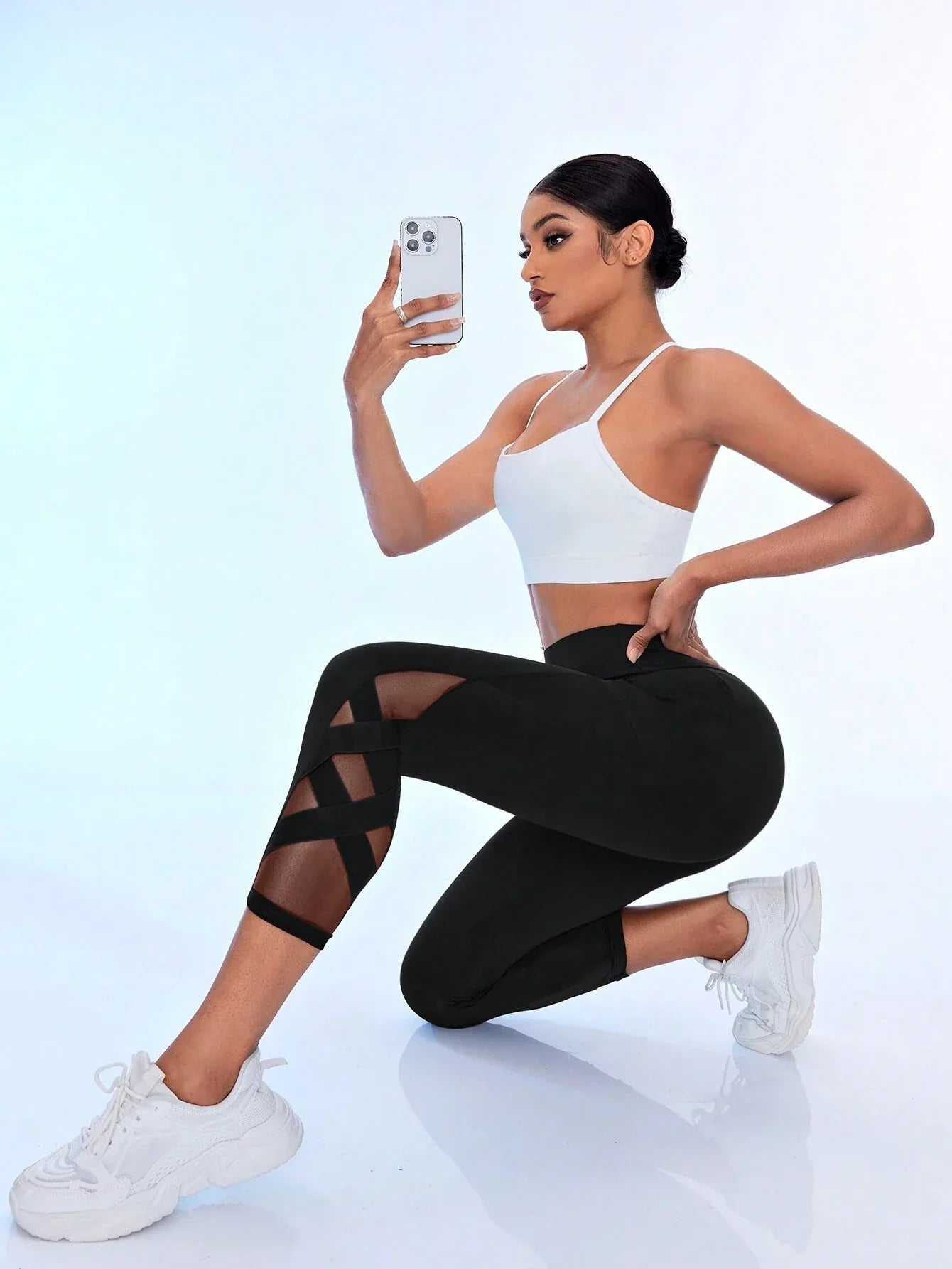 Buy SHEIN Sport Studio Solid Color Elastic Summer Sports Leggings in Pakistan