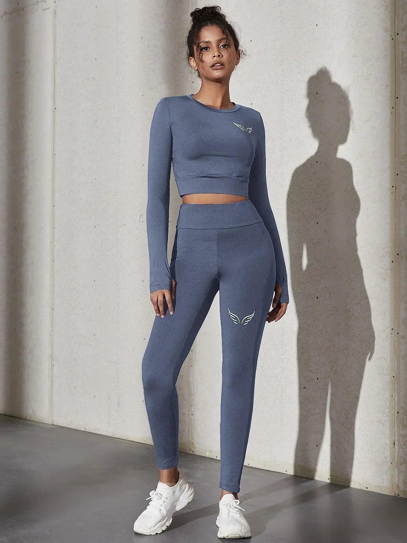 Buy SHEIN Sport Studio Thumb Holes Crop Tee & Letter Graphic Leggings Sports Set Outfit Set in Pakistan