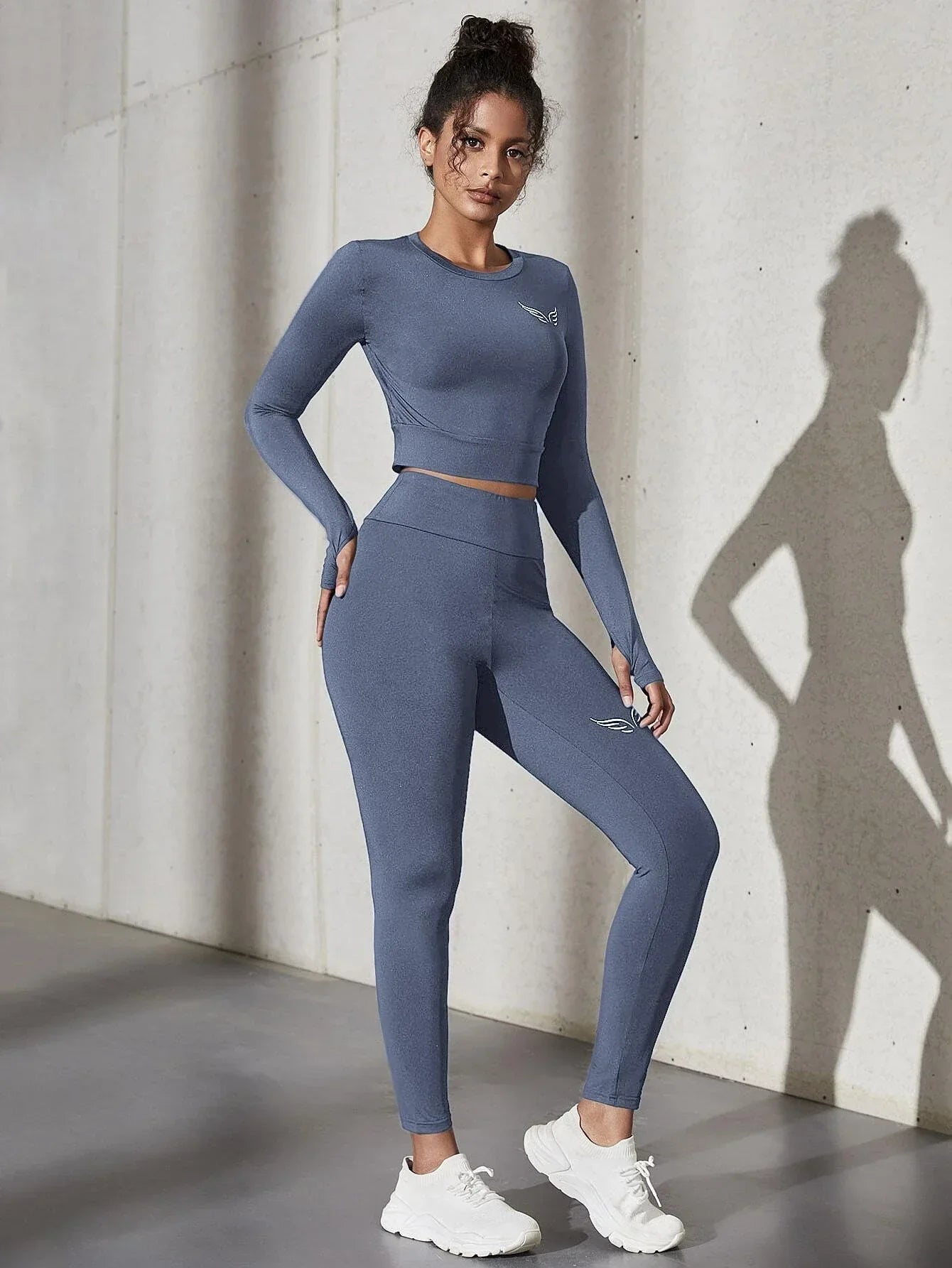 Buy SHEIN Sport Studio Thumb Holes Crop Tee & Letter Graphic Leggings Sports Set Outfit Set in Pakistan