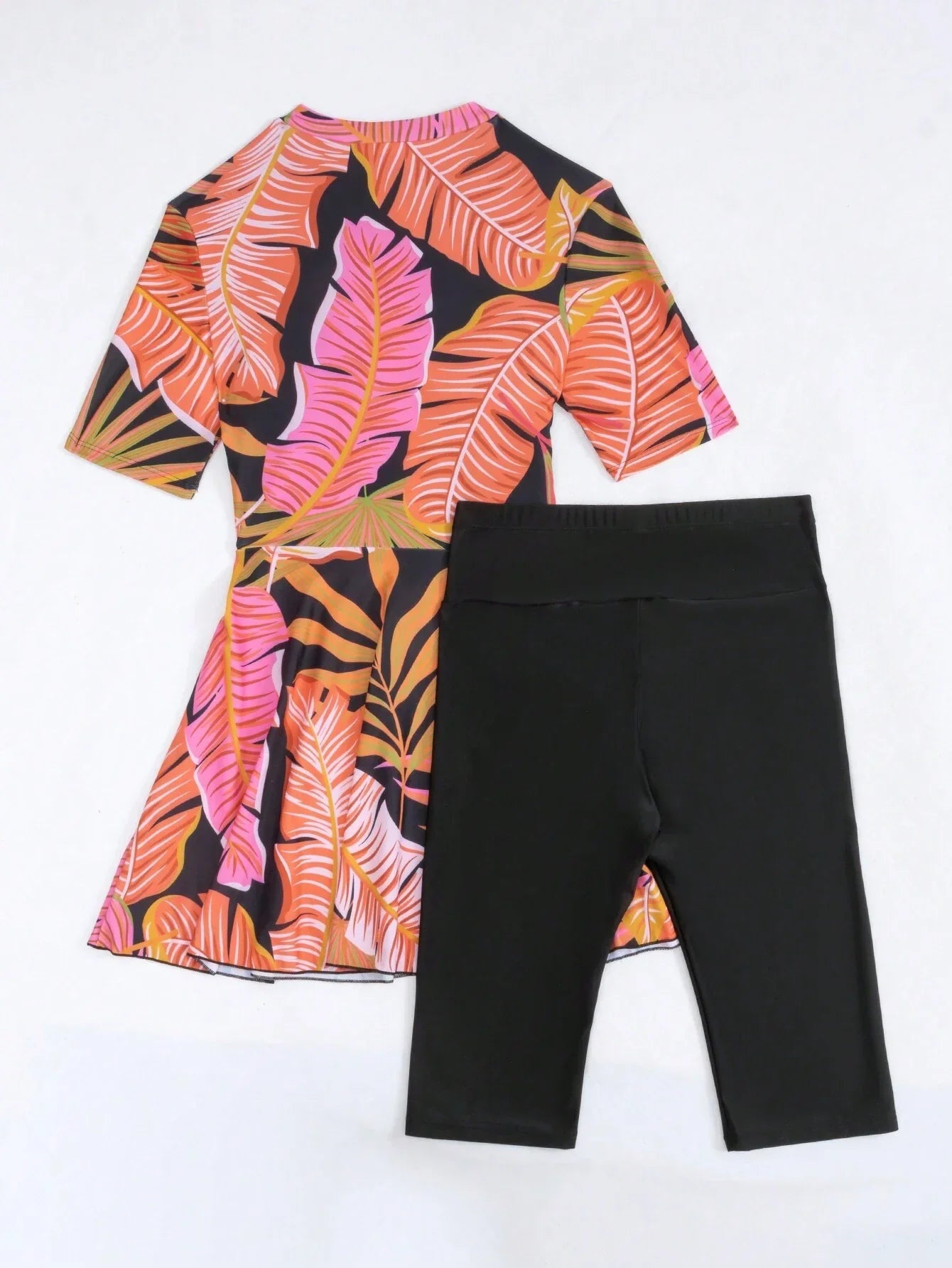 Buy SHEIN Swim Mulvari Summer Beach Tropical Print Zip Front Top & Short Leggings Swimsuit in Pakistan
