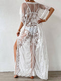Buy SHEIN Swim Summer Beach Embroidery Mesh Scallop Trim Split Thigh Cover Up in Pakistan