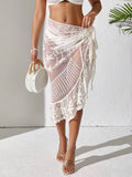 Buy SHEIN Swim Summer Beach Flower Embroidery Lotus Leaf Hem Cover Up Skirt in Pakistan