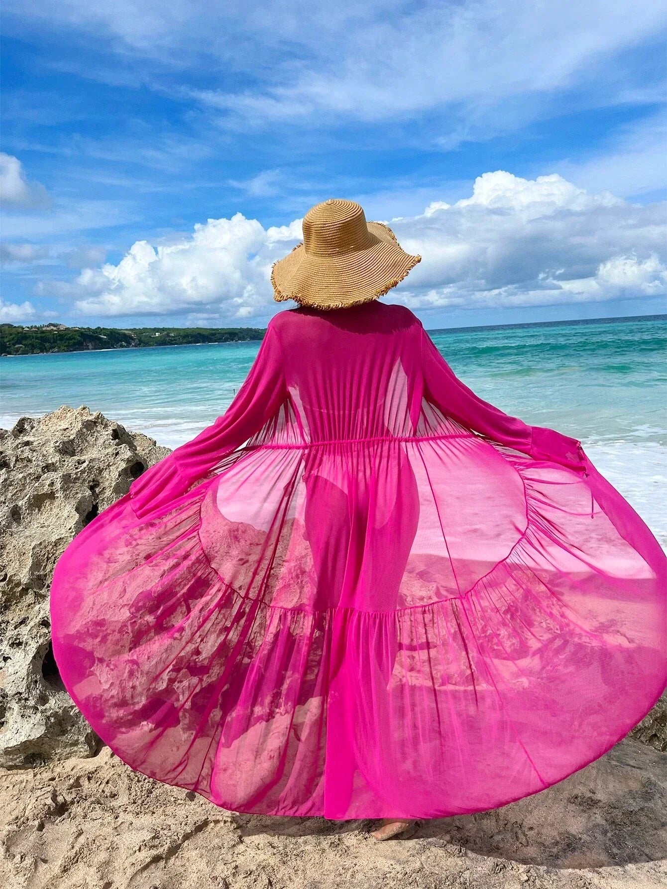 Buy SHEIN Swim Vcay Lettuce Trim Ruffle Trim Flounce Sleeve Kimono in Pakistan