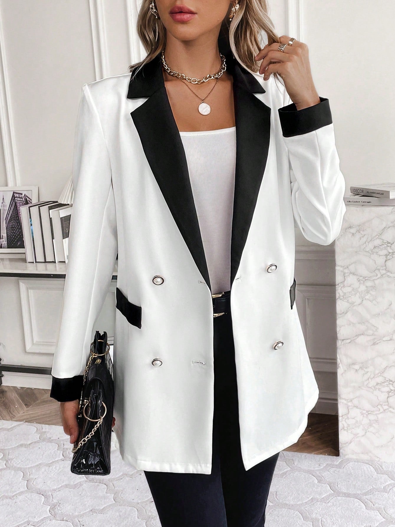 Buy SHEIN Unity Contrast Panel Double Breasted Blazer in Pakistan
