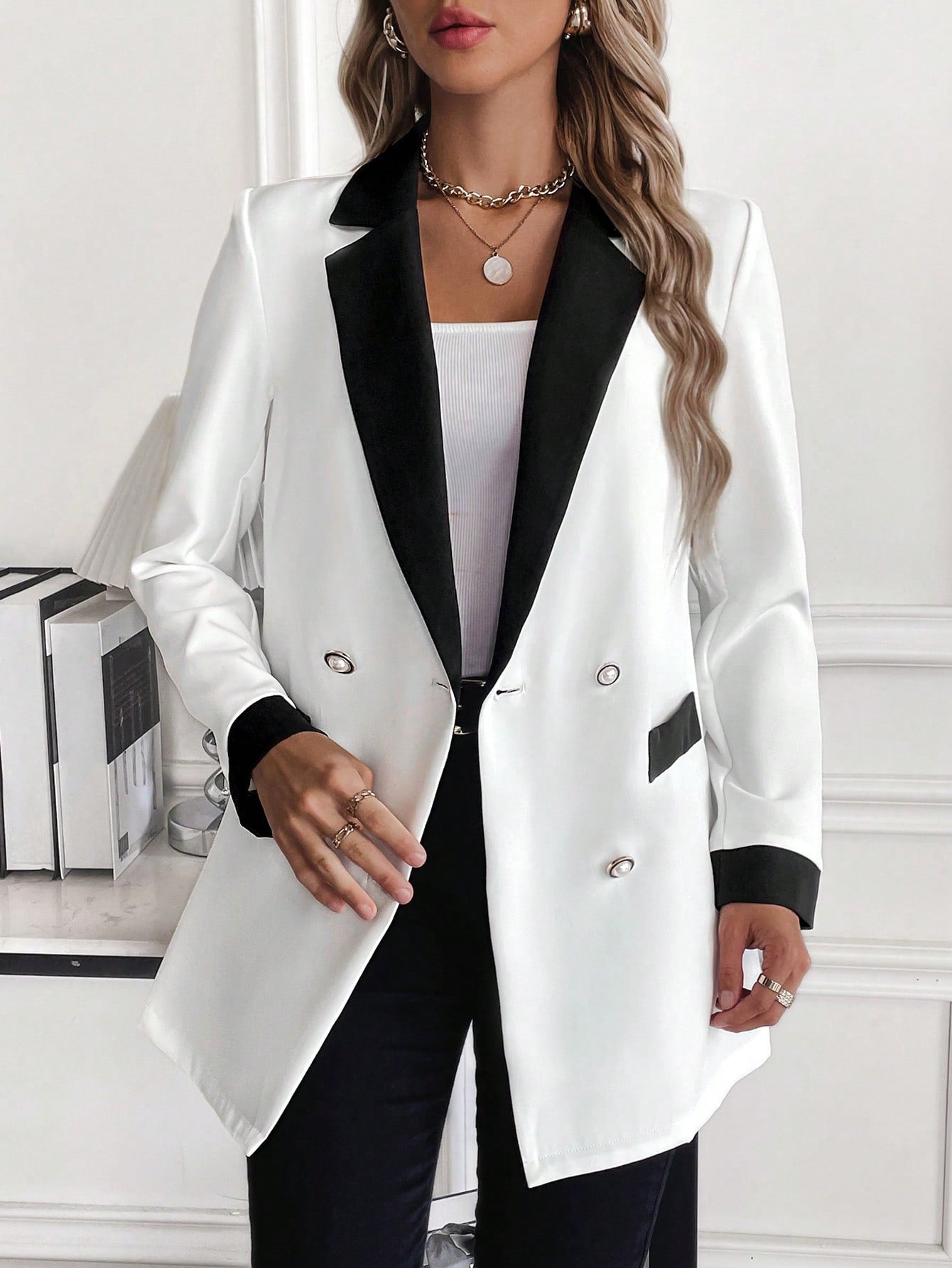 Buy SHEIN Unity Contrast Panel Double Breasted Blazer in Pakistan