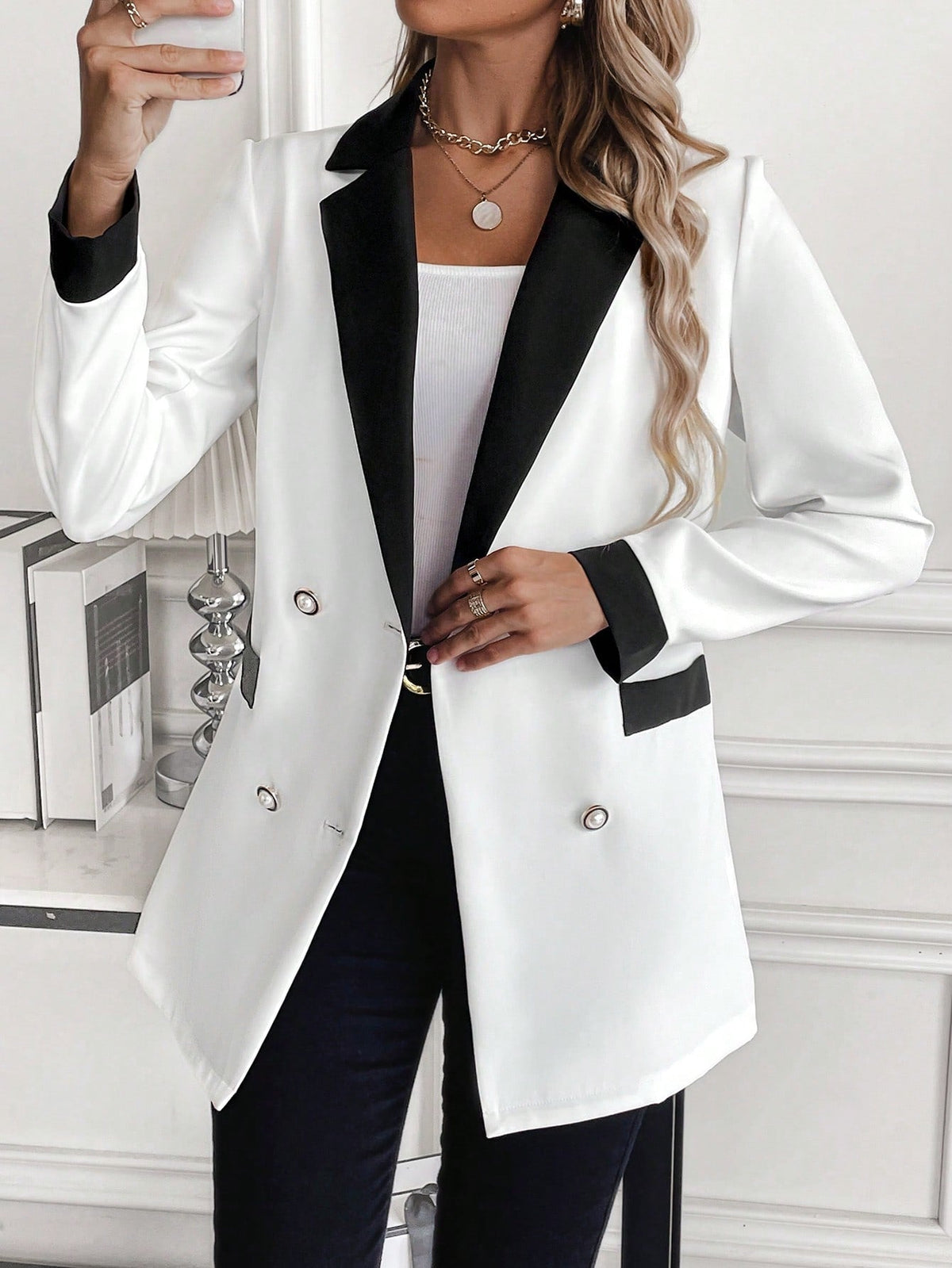 Buy SHEIN Unity Contrast Panel Double Breasted Blazer in Pakistan