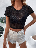 Buy SHEIN Unity Rhinestone Sheer Mesh Top Without Bra in Pakistan