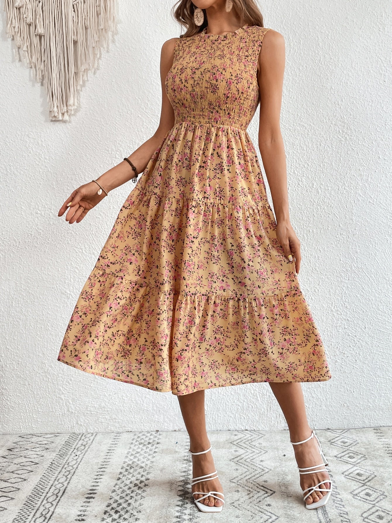 Buy SHEIN VCAY Ditsy Floral Print Ruffle Hem Dress in Pakistan