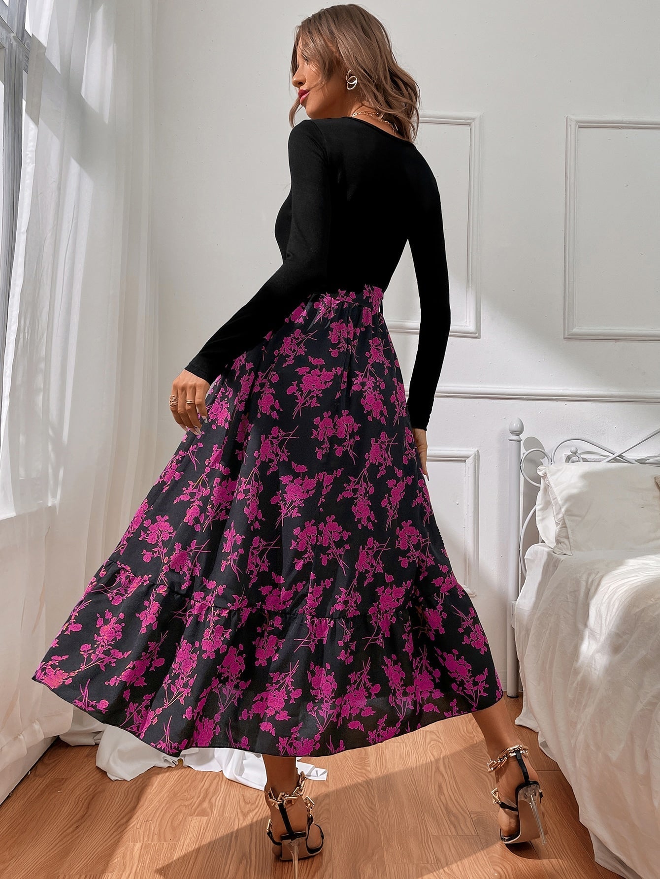 Buy SHEIN VCAY Floral Print Belted 2 In 1 Dress in Pakistan