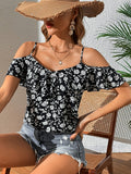 Buy SHEIN VCAY Floral Print Cold Shoulder Blouse in Pakistan