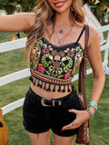 Buy SHEIN VCAY Music Festival Women Solid Knitted Retro Printed Camisole Cropped Top in Pakistan