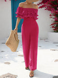 Buy SHEIN VCAY Off Shoulder Ruffle Trim Wide Leg Jumpsuit in Pakistan