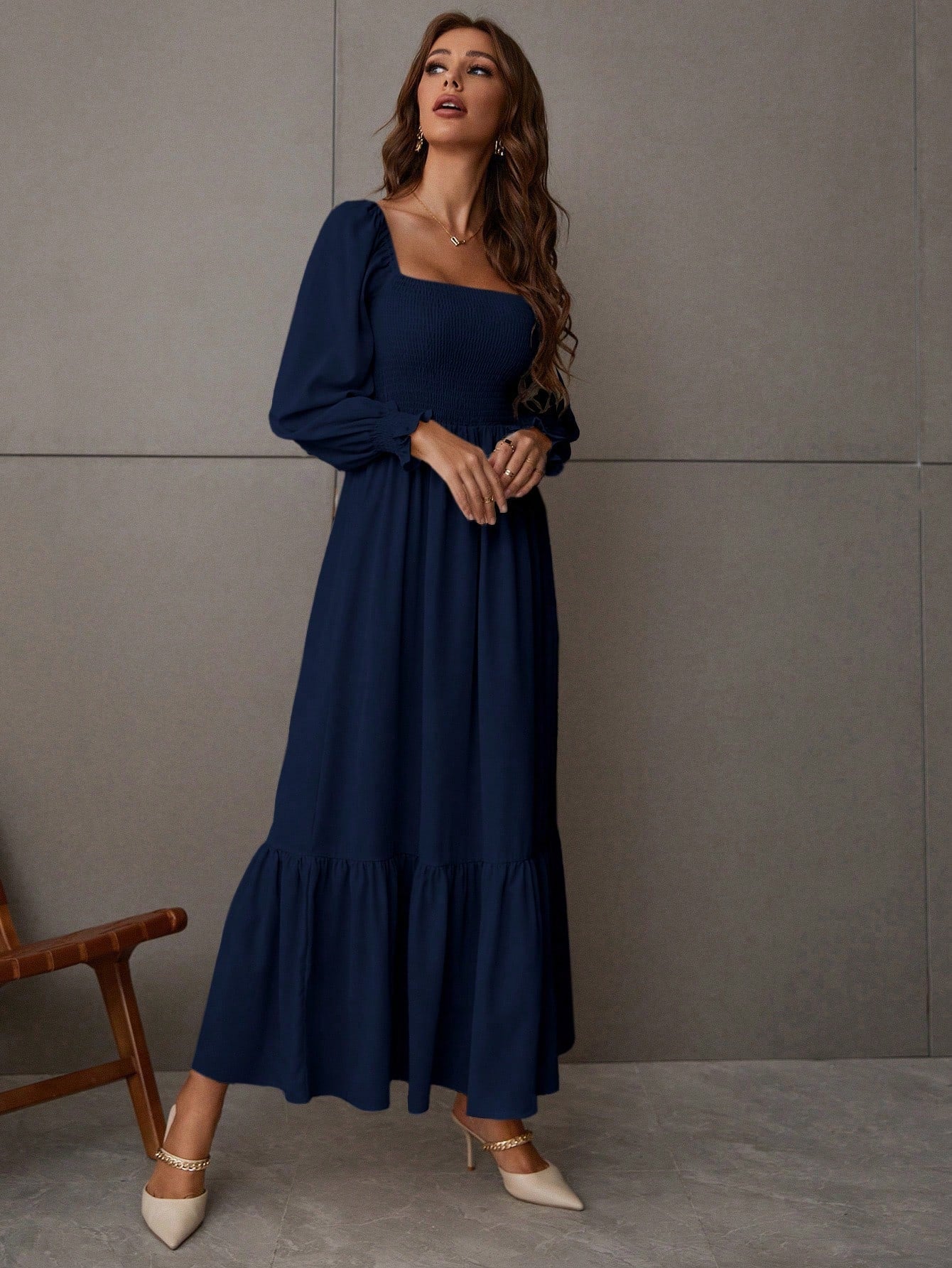 Buy SHEIN VCAY Square Neck Ruffle Hem Dress in Pakistan