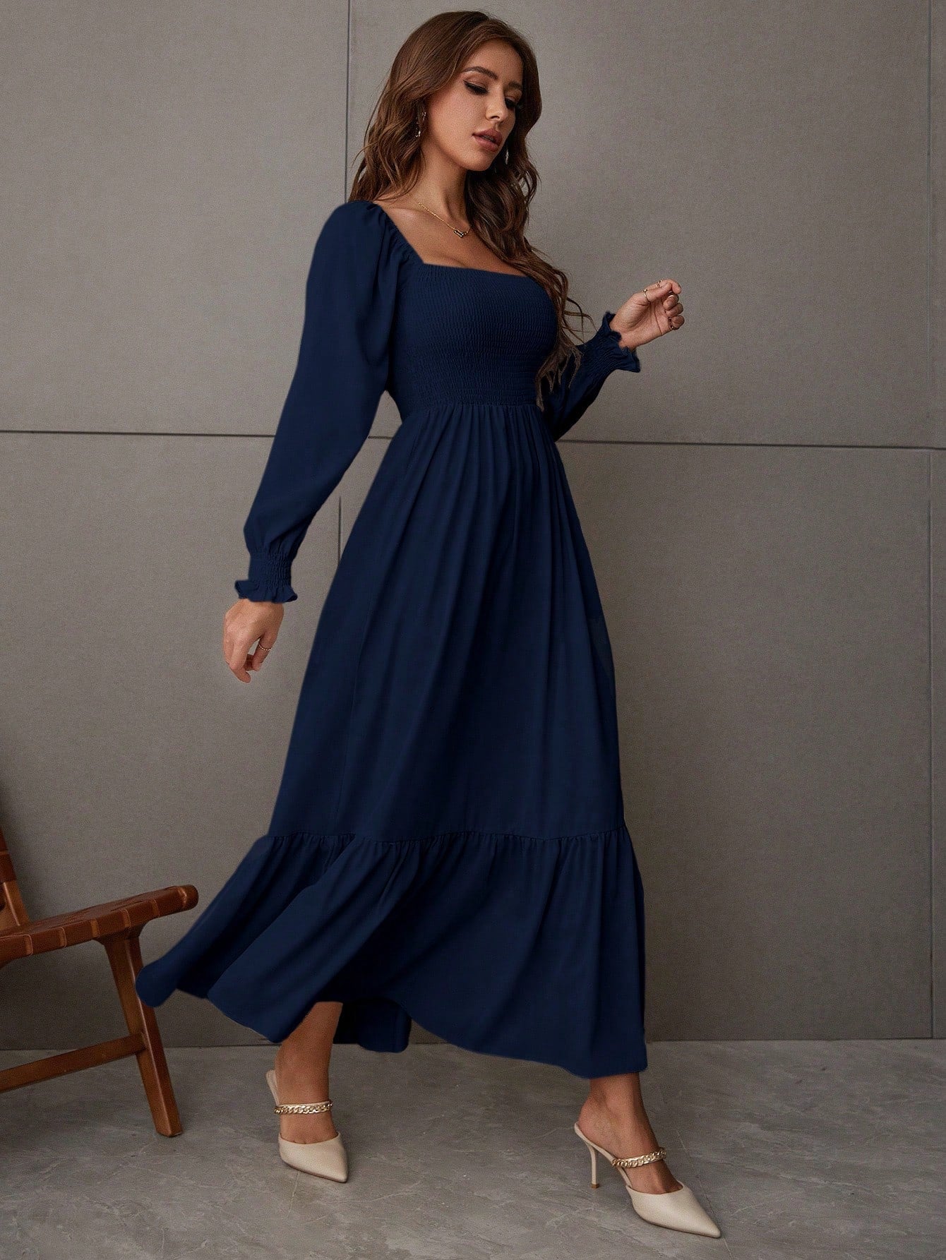 Buy SHEIN VCAY Square Neck Ruffle Hem Dress in Pakistan