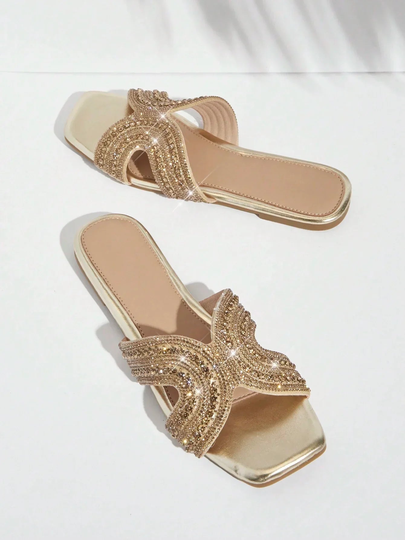Buy SHEIN SHUZIA Embellished Open Toe Gold Slip On Sandals in Pakistan