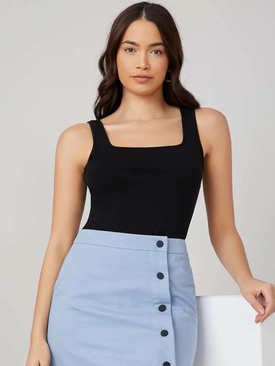 Buy Shein Basics Square Neck Solid Tank Top in Pakistan