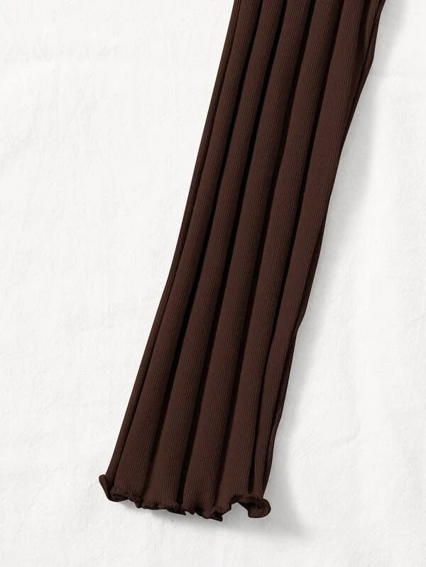 Buy Shein Button Front Rib-knit Lettuce Trim Tee in Pakistan