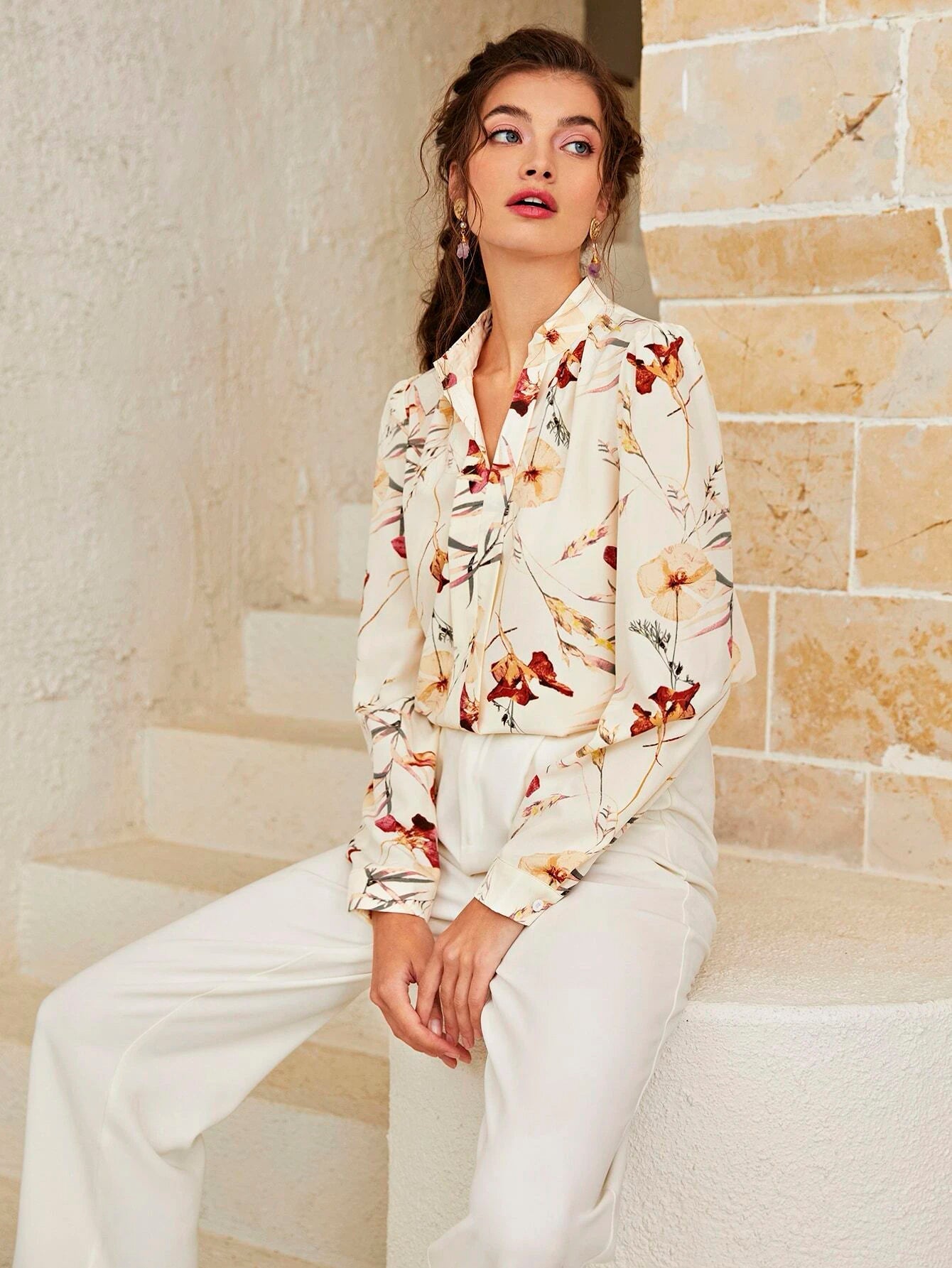Buy SHEIN Floral Print Notch Neck Blouse in Pakistan