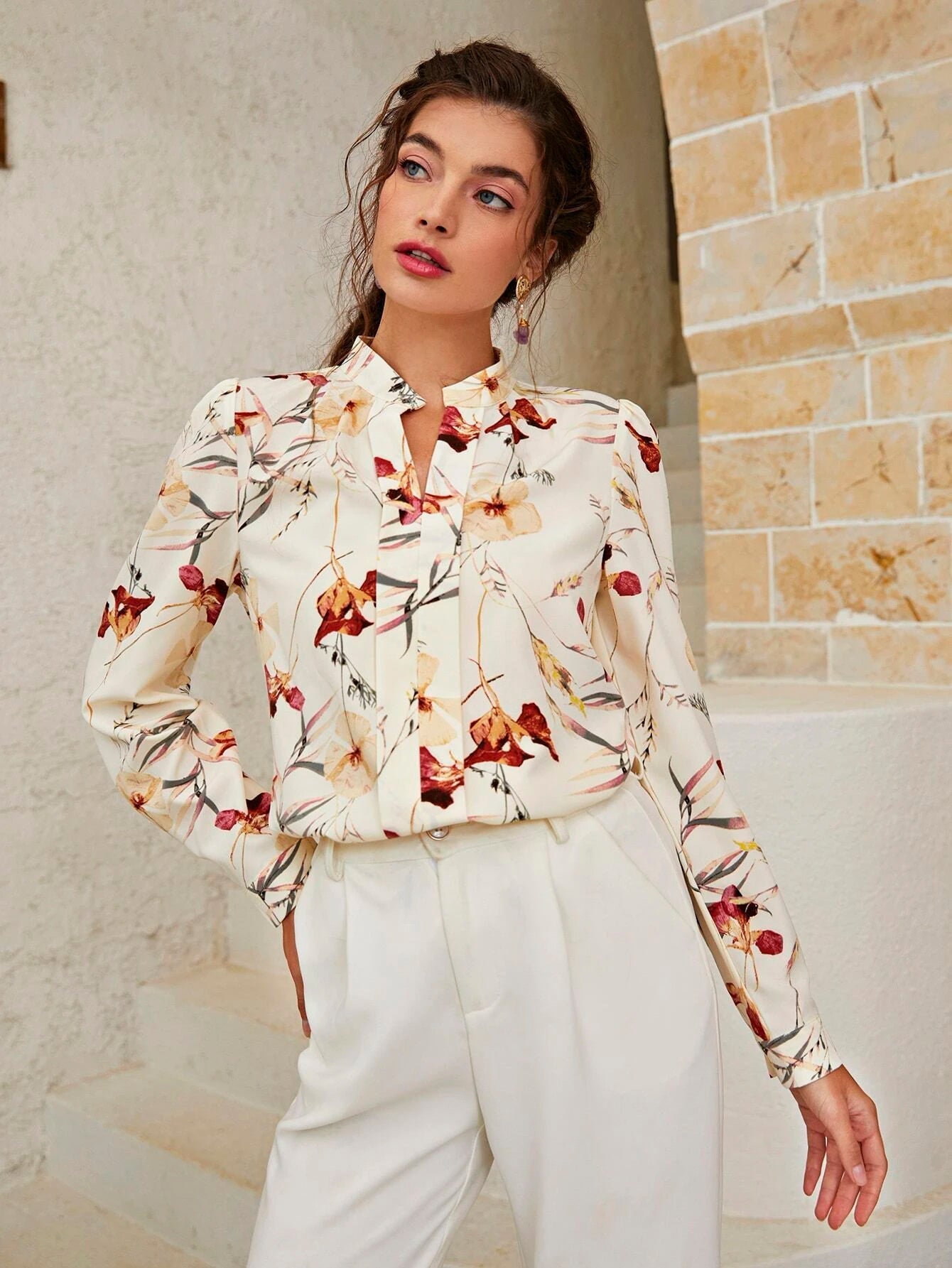 Buy SHEIN Floral Print Notch Neck Blouse in Pakistan