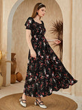 Buy Shein Floral Square Neck Shirred A-line Dress in Pakistan