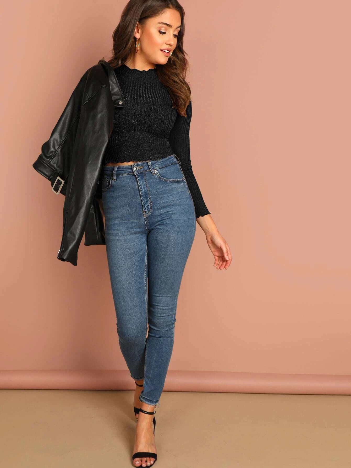 Buy Shein Lettuce Trim Crop Tee in Pakistan