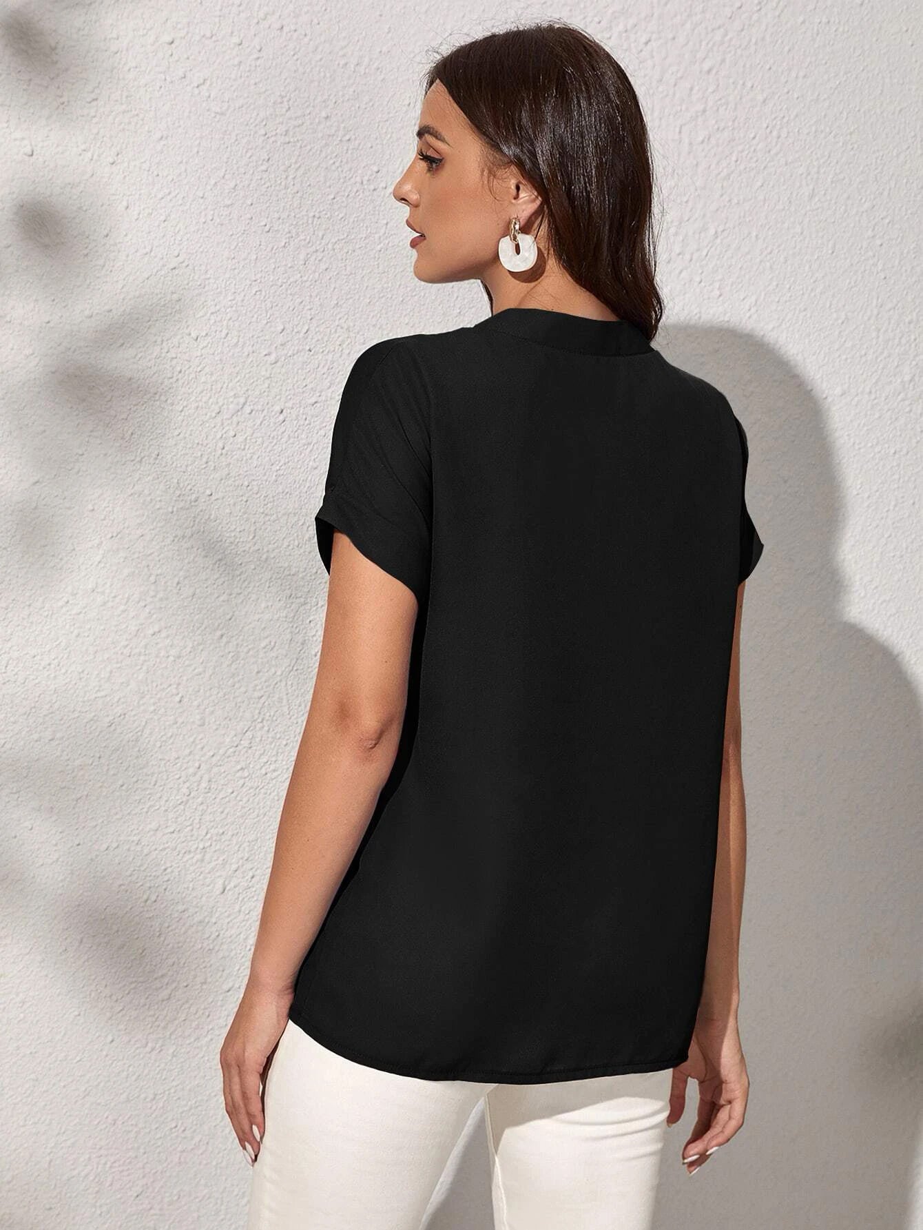 Buy SHEIN Notch Neck Batwing Sleeve Solid Blouse in Pakistan