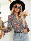 Buy Shein Notch Neck Puff Sleeve Ditsy Floral Blouse in Pakistan
