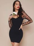Buy Shein Ruched Sheer Mesh Gigot Sleeve Bodycon Dress in Pakistan