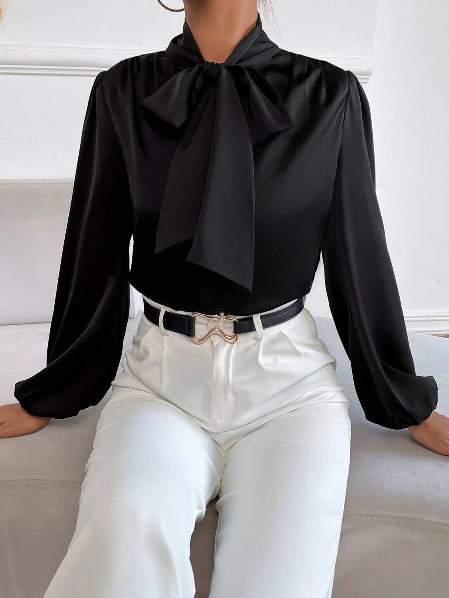 Buy Shein Satin Tie Neck Bishop Sleeve Blouse in Pakistan