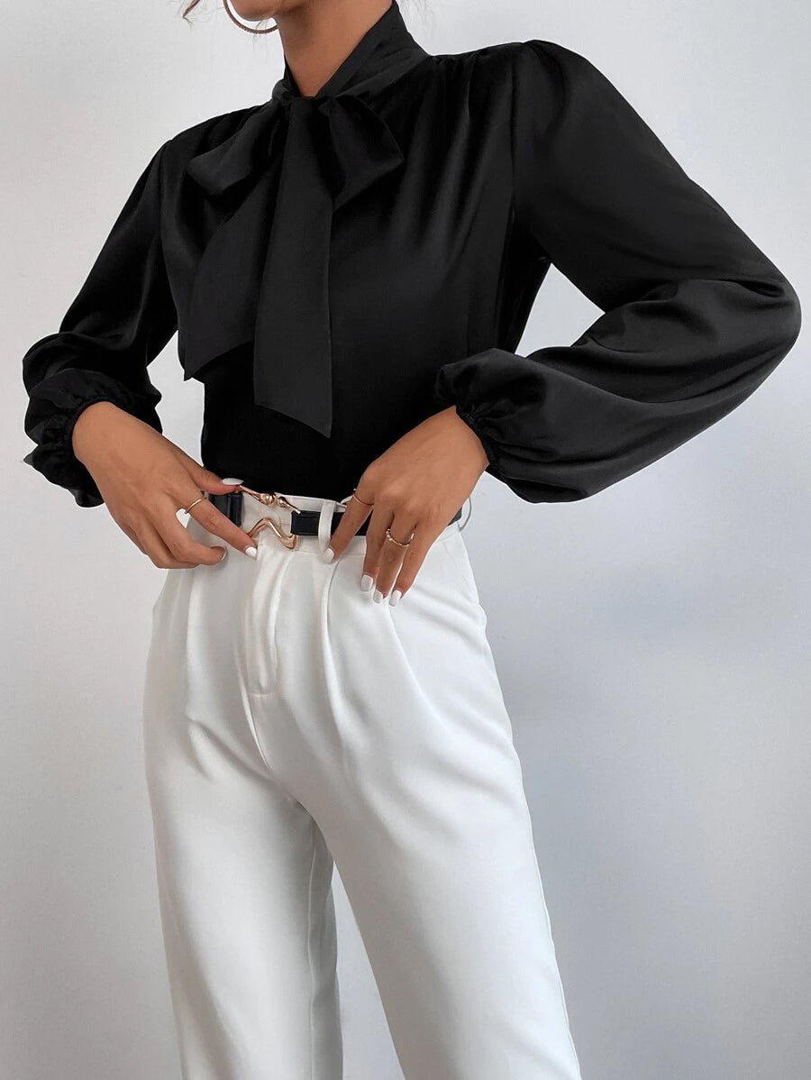 Buy Shein Satin Tie Neck Bishop Sleeve Blouse in Pakistan