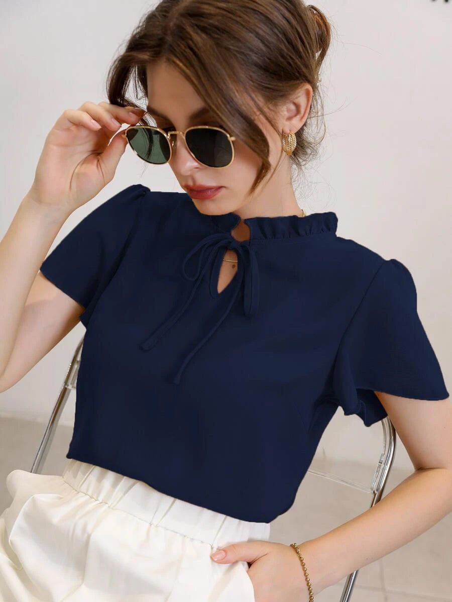 Buy Shein Tie Neck Puff Sleeve Blouse in Pakistan