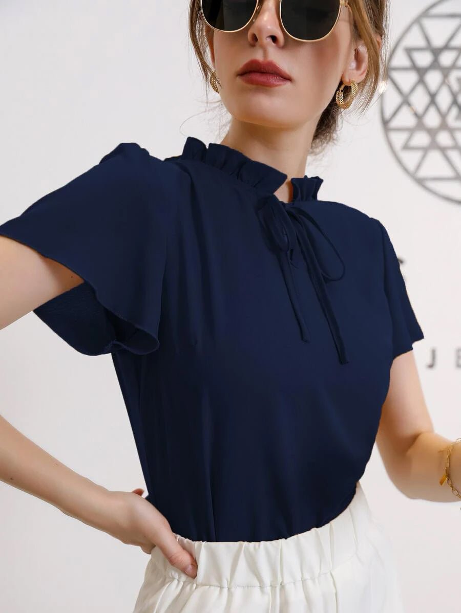 Buy Shein Tie Neck Puff Sleeve Blouse in Pakistan