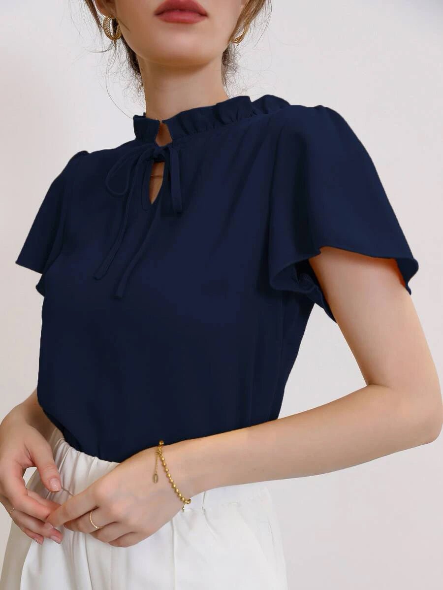 Buy Shein Tie Neck Puff Sleeve Blouse in Pakistan