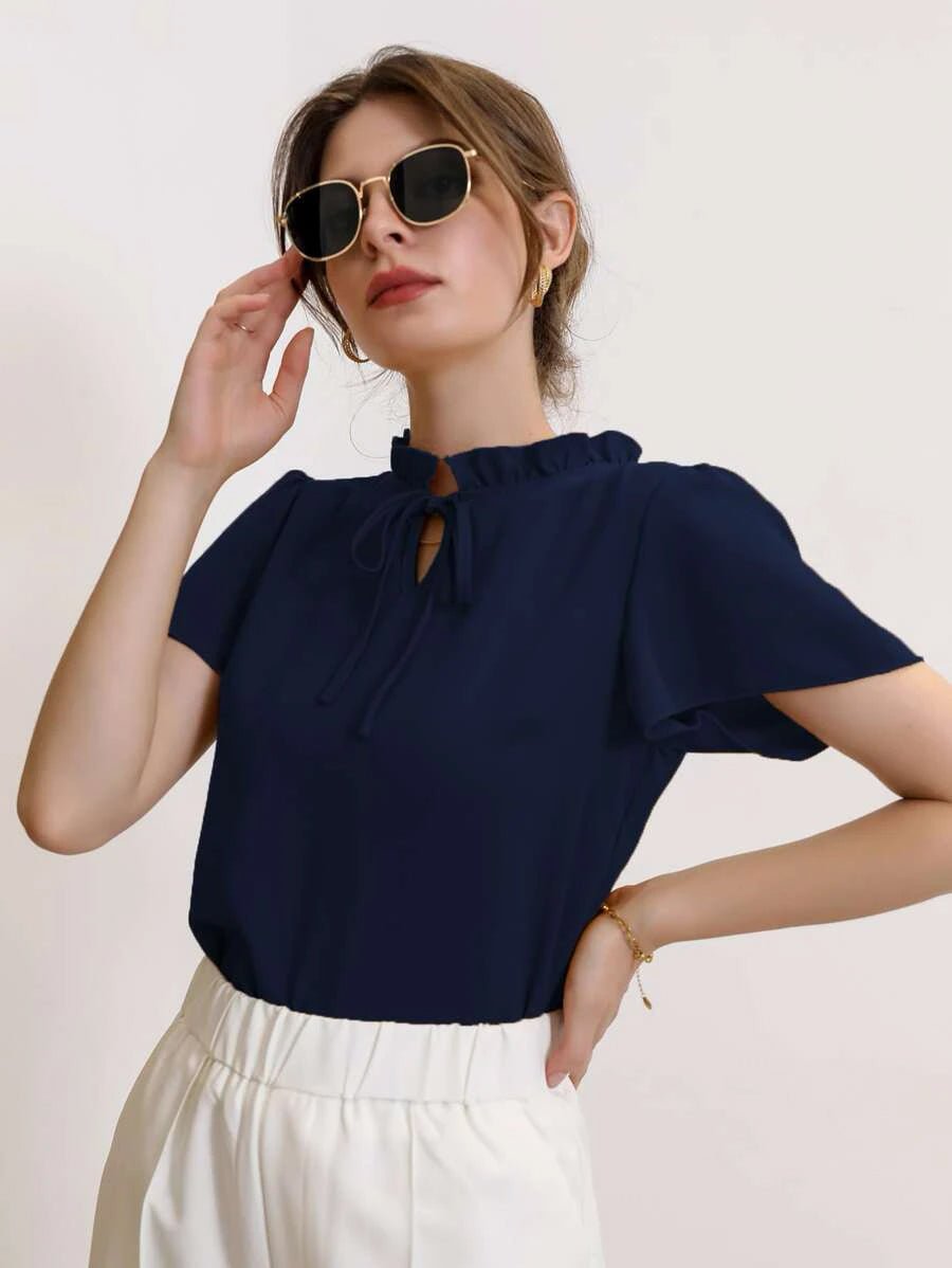 Buy Shein Tie Neck Puff Sleeve Blouse in Pakistan