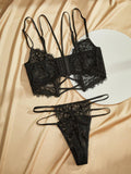 Buy SHEIN Charlaine Lace Crossover Backless French Romantic Floral Charming Sexy Lingerie Set For Women in Pakistan