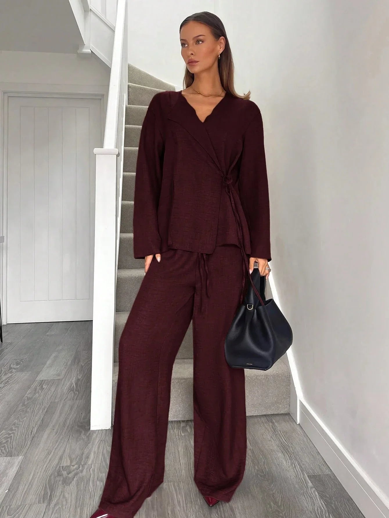 Buy SHEIN Siren Gaze Women's Blazers Burgundy Set Suit Suits in Pakistan