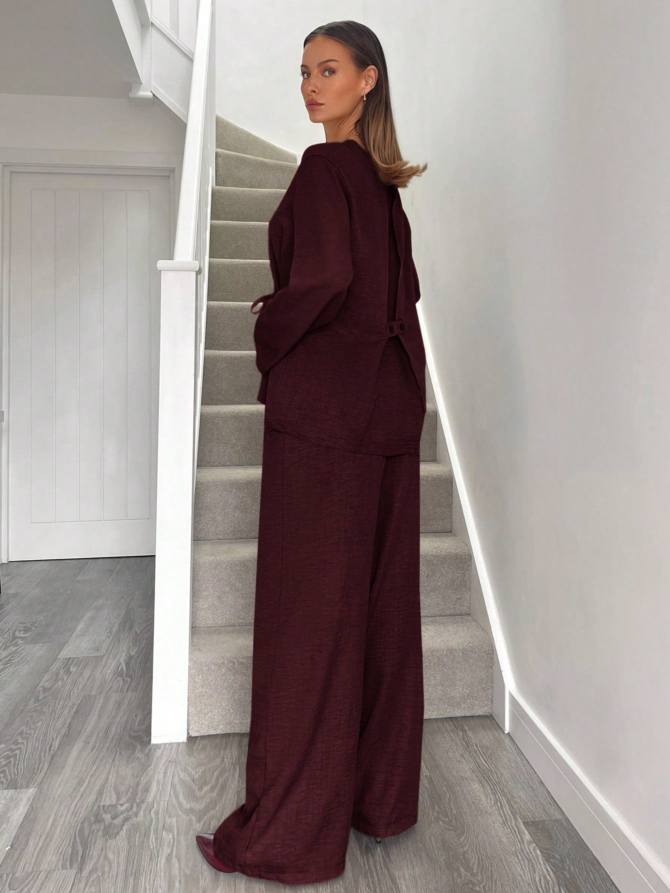 Buy SHEIN Siren Gaze Women's Blazers Burgundy Set Suit Suits in Pakistan