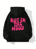 Buy SHEIN Slogan Graphic Kangaroo Pocket Drop Shoulder Drawstring Hoodie in Pakistan