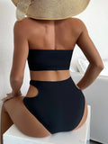 Buy SHEIN Solid Bikini Set Cut-Out Ring Linked Bandeau Bra & High Waisted Bottom 2 Piece Bathing Suit in Pakistan