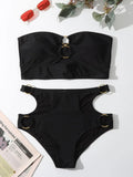 Buy SHEIN Solid Bikini Set Cut-Out Ring Linked Bandeau Bra & High Waisted Bottom 2 Piece Bathing Suit in Pakistan