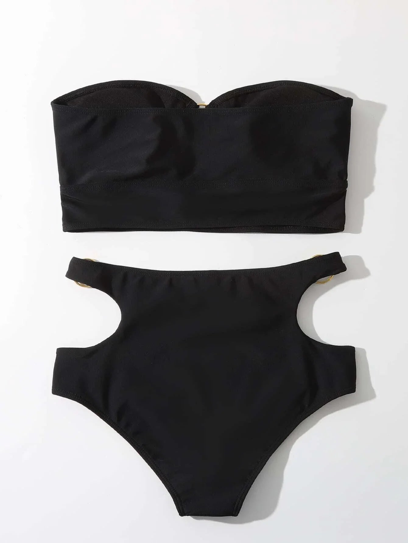 Buy SHEIN Solid Bikini Set Cut-Out Ring Linked Bandeau Bra & High Waisted Bottom 2 Piece Bathing Suit in Pakistan