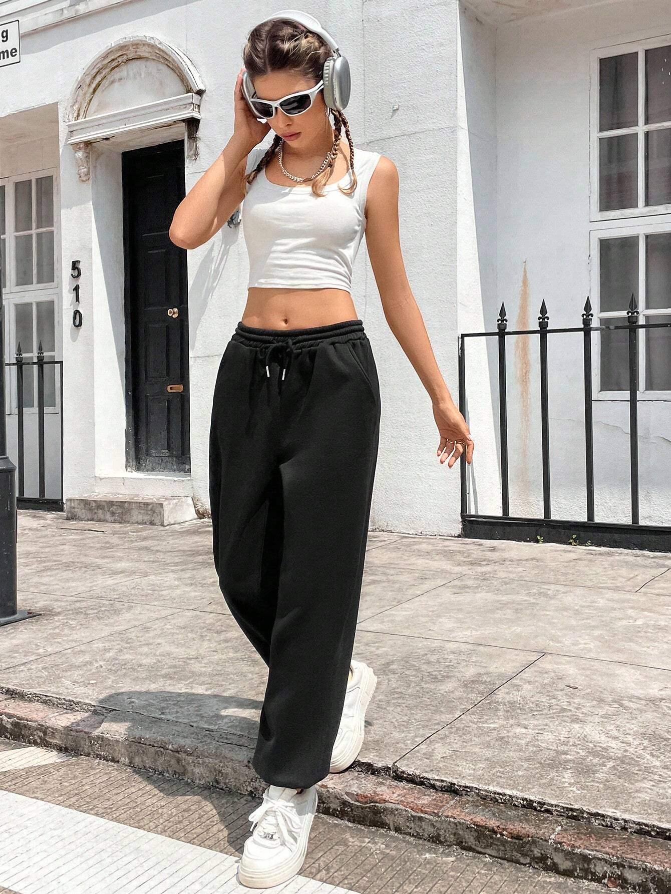 Buy SHEIN Solid Drawstring Waist Slant Pocket Sweatpants in Pakistan