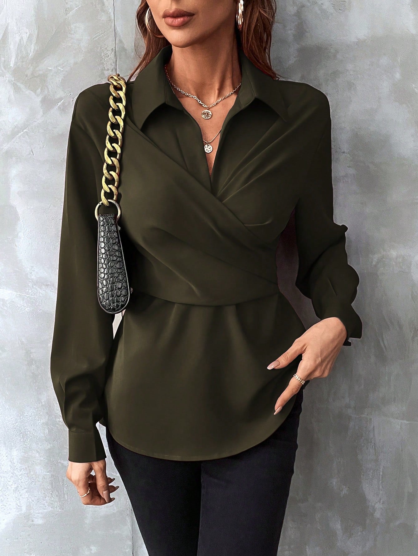 Buy SHEIN Solid Wrap Front Shirt in Pakistan