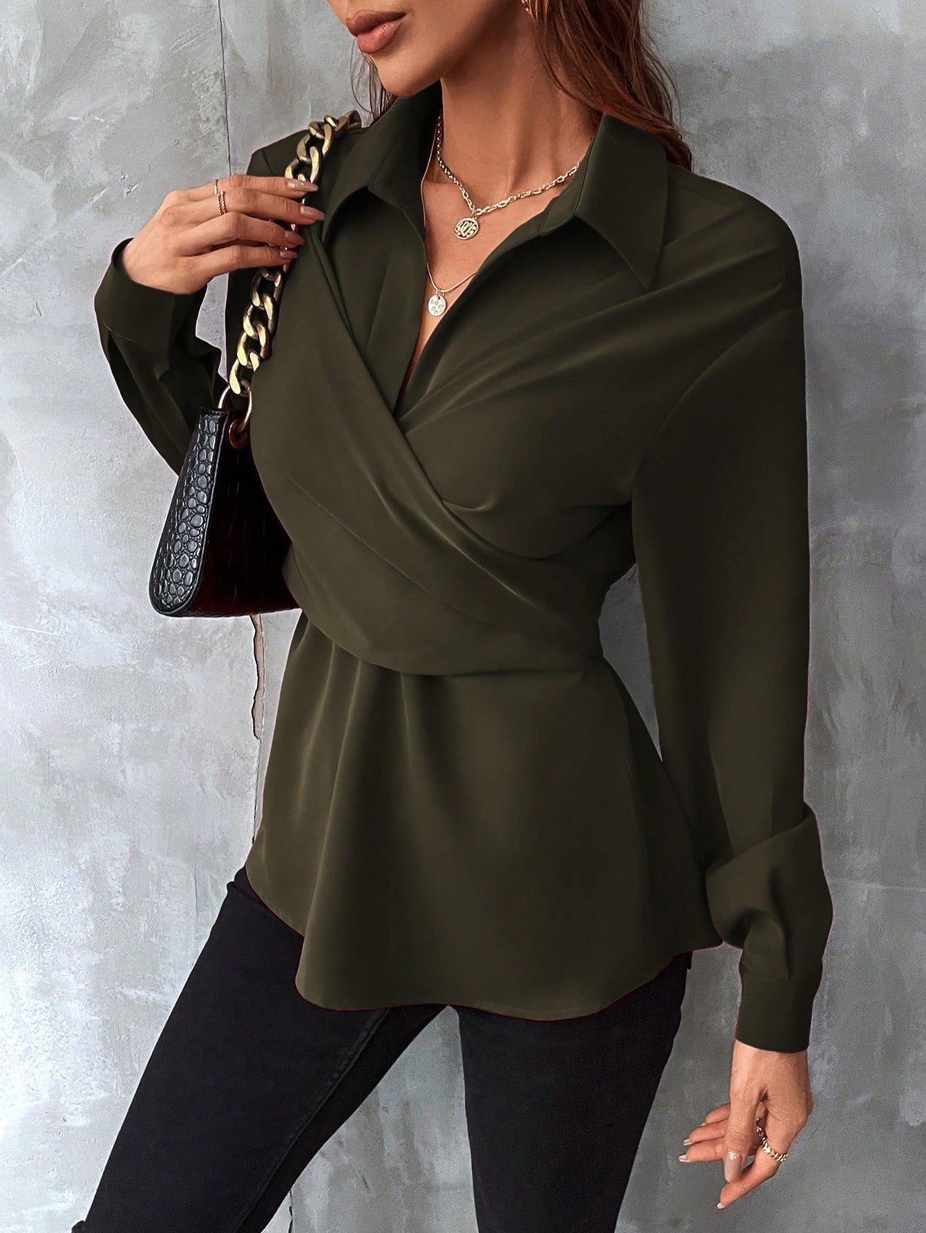 Buy SHEIN Solid Wrap Front Shirt in Pakistan