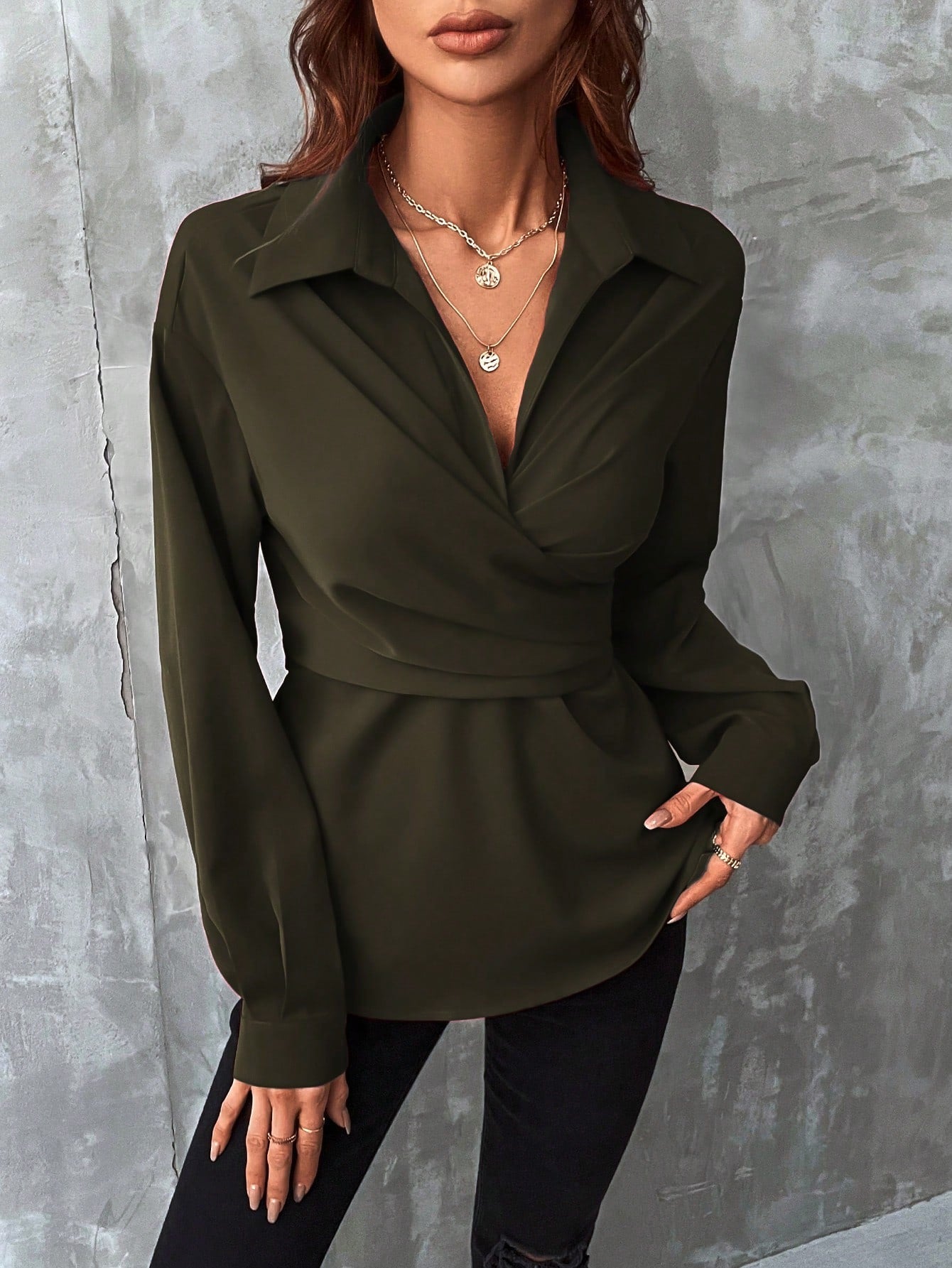 Buy SHEIN Solid Wrap Front Shirt in Pakistan