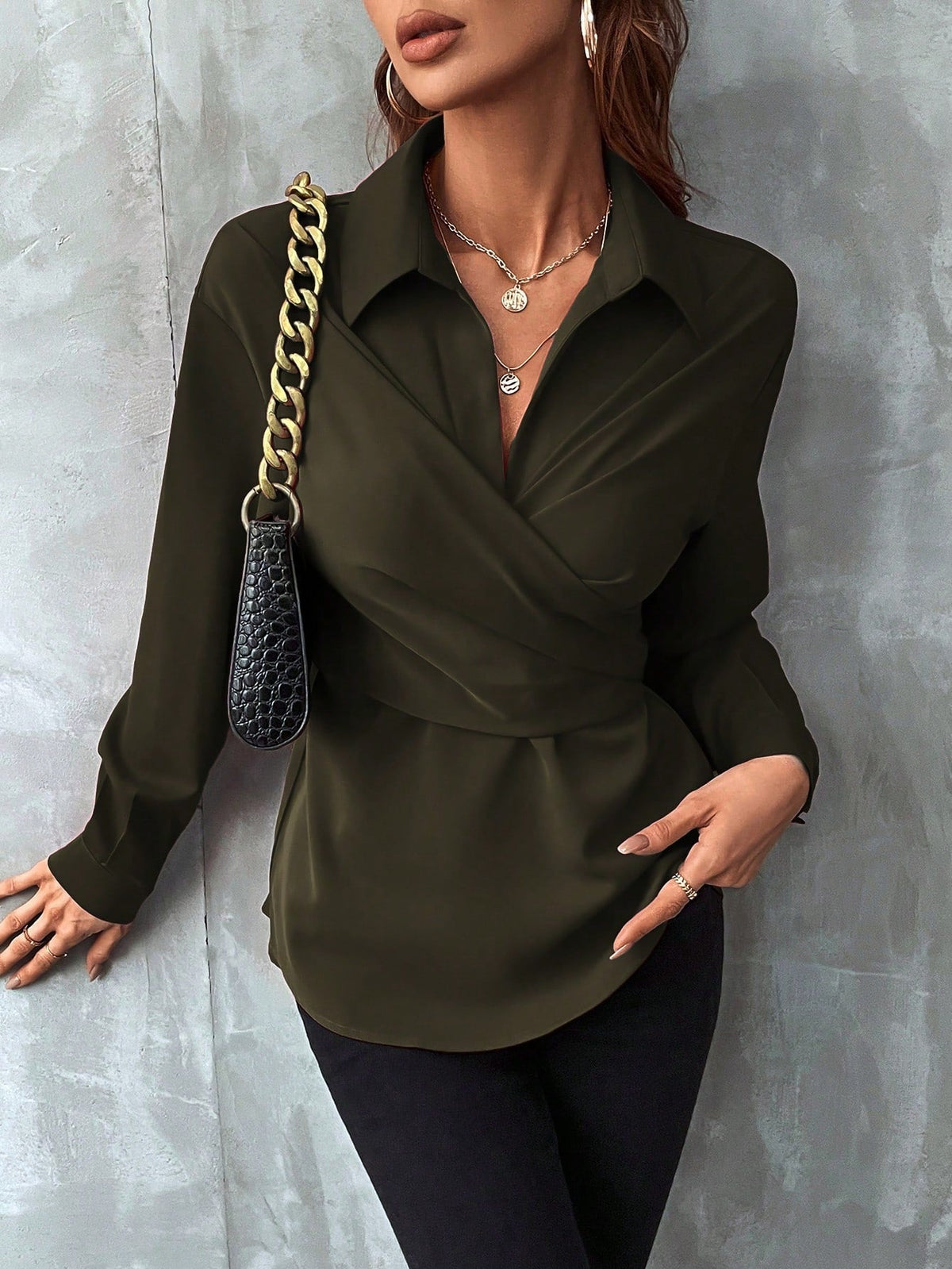 Buy SHEIN Solid Wrap Front Shirt in Pakistan