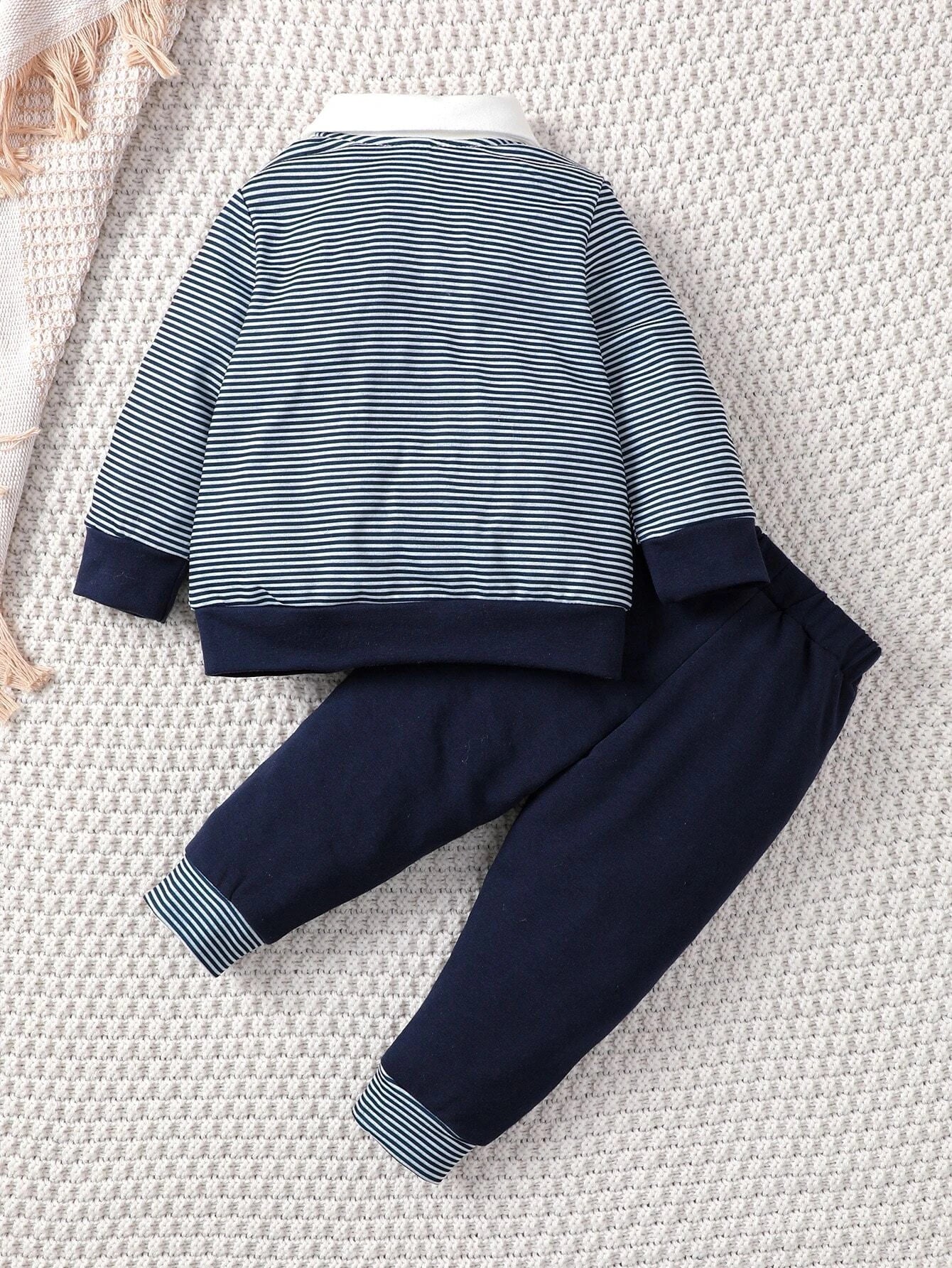 Buy SHEIN Souflis Baby Boy Striped Bow Front 2 In 1 Sweatshirt & Sweatpants in Pakistan