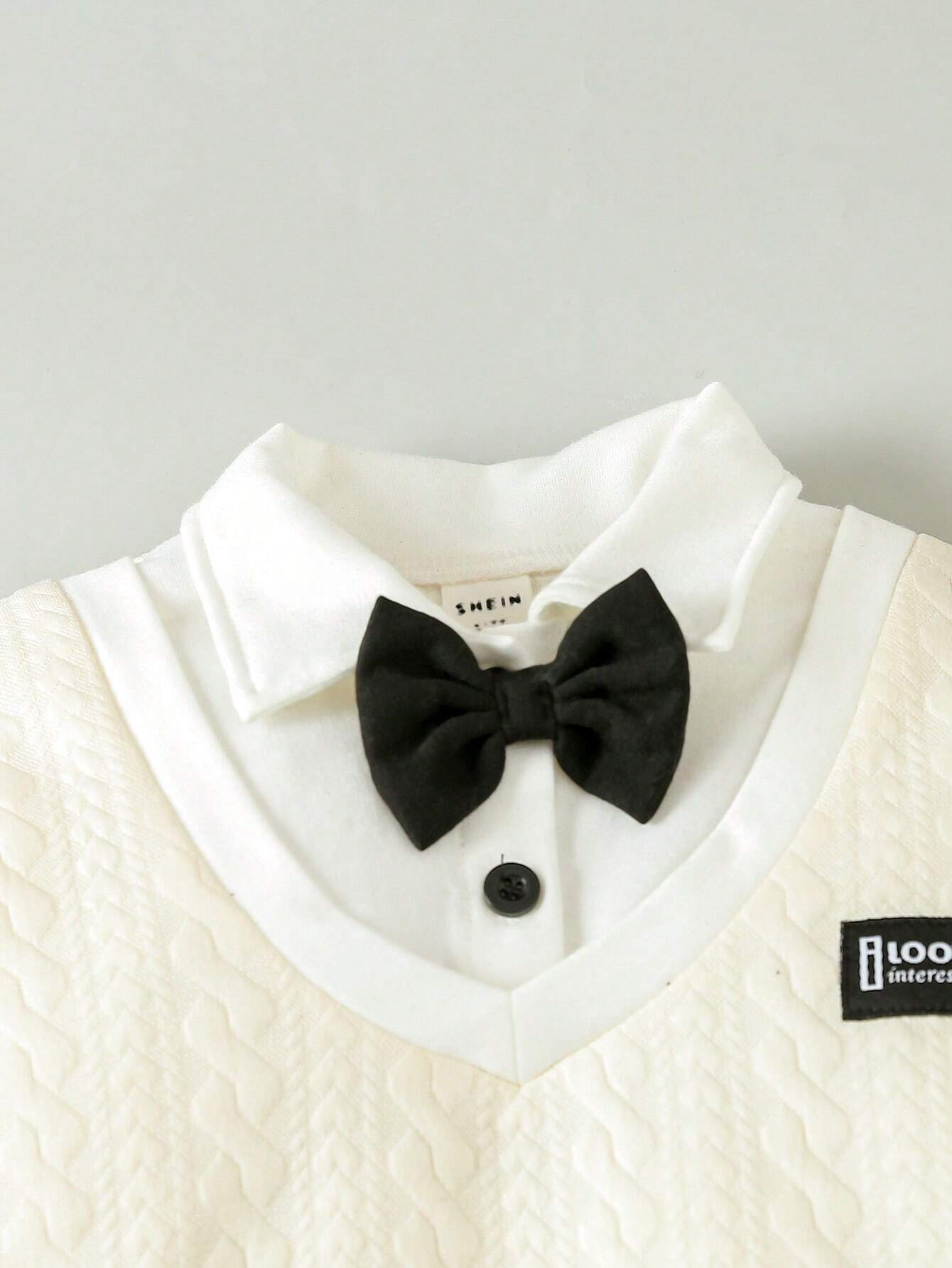 Buy SHEIN Souflis Baby Boys' Button Closure Long Sleeve 2-In-1 Sweatshirt And Pants With Detachable Bow Tie, Gentleman Style Academy Outfits, 3pcs/Set in Pakistan